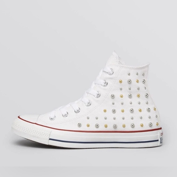 CONVERSE. Hi Top Chucks. White with Silver and Gold Studs. Women’s. 9.5. - Picture 1 of 1